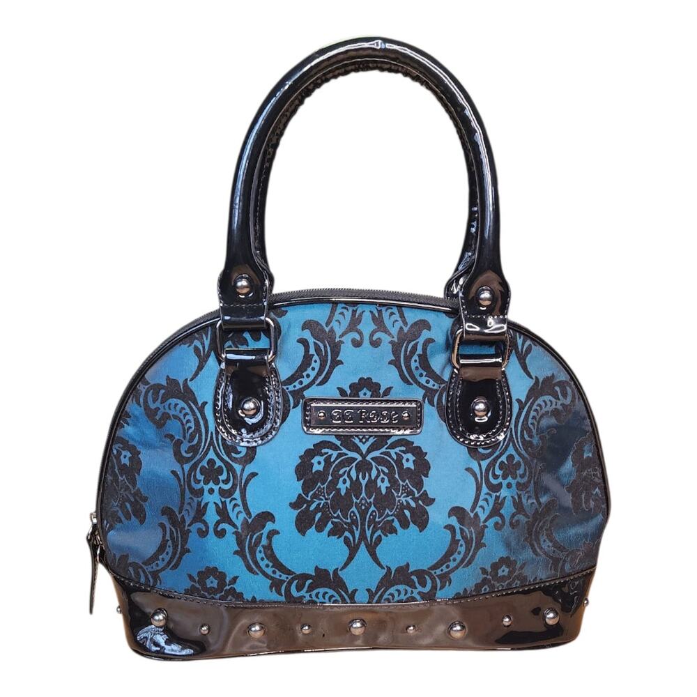 GG Rose Damask Madame Teal Blue Black Patent Leather Gothic Purse
